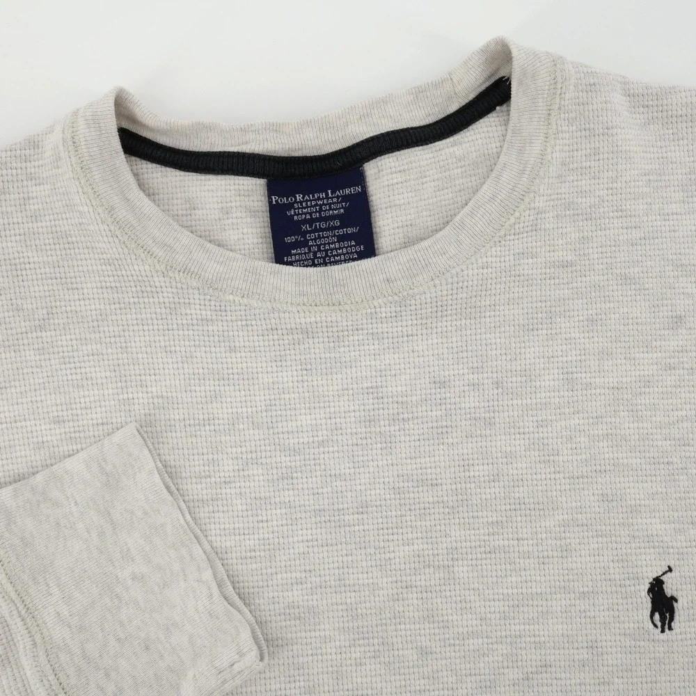 Polo Ralph Lauren Thermal Waffle Knit Mens Long‎ Sleeve Shirt Crew Neck Gray XL
